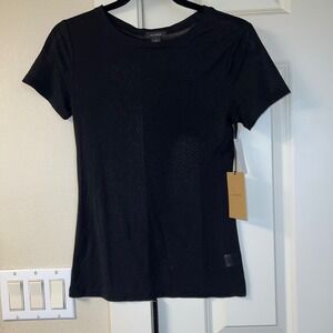 NWT Halogen Semi Sheer Black Short Sleeve Nylon‎ T-Shirt Women's Size XS